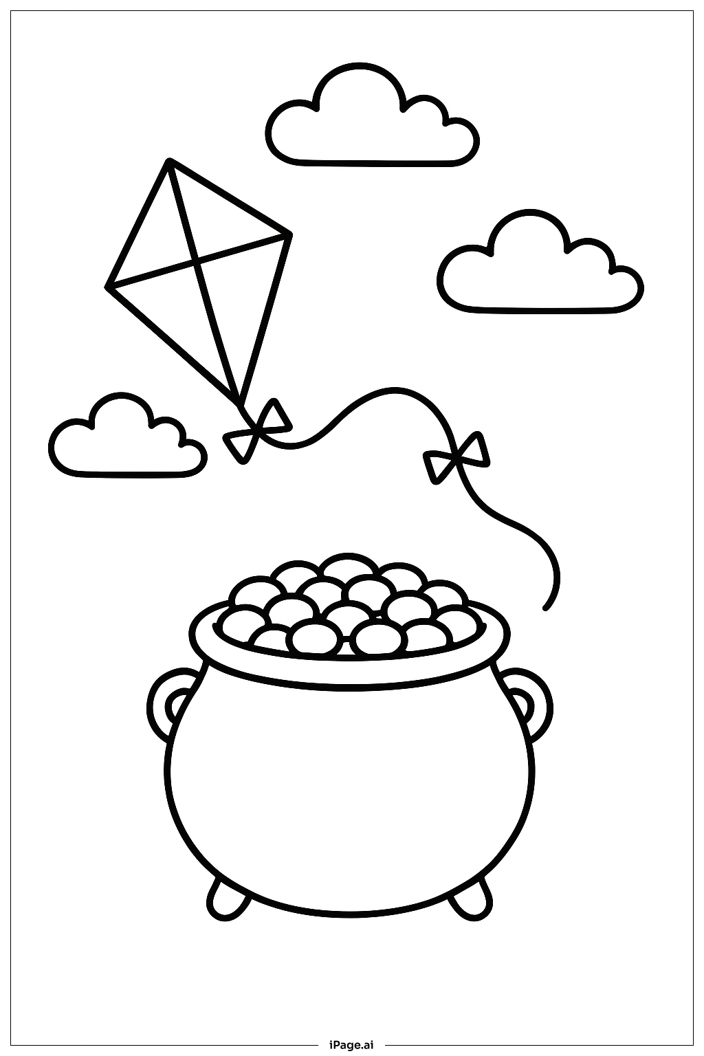  Pot Of Gold With Flying Kite Coloring Page 