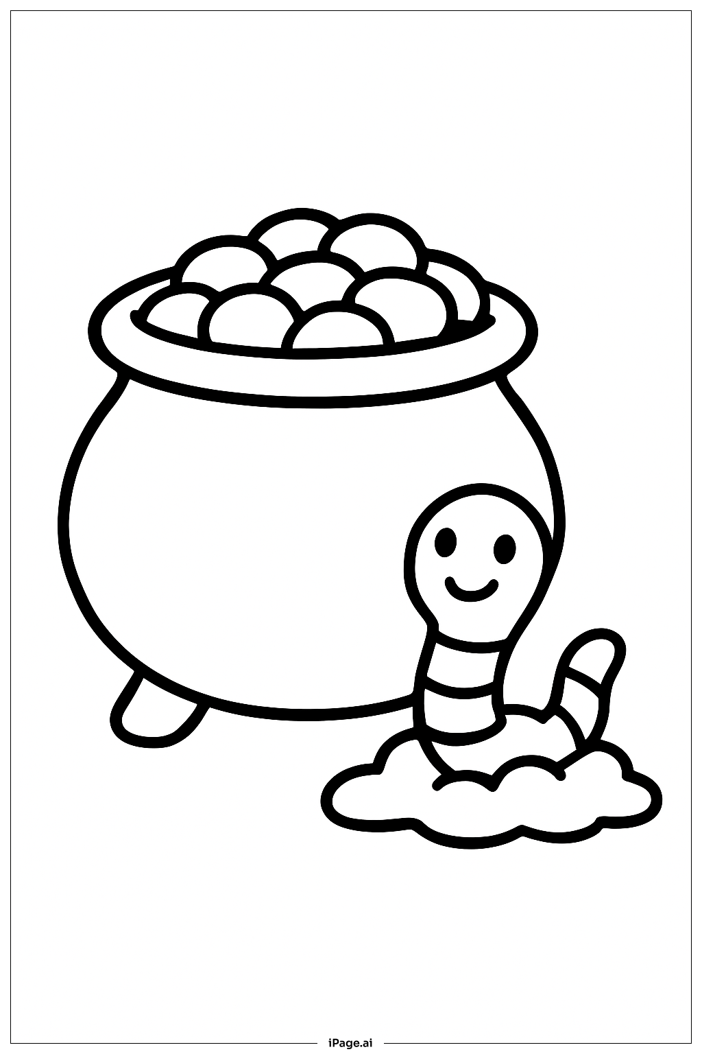  Pot Of Gold With Friendly Worm Coloring Page 