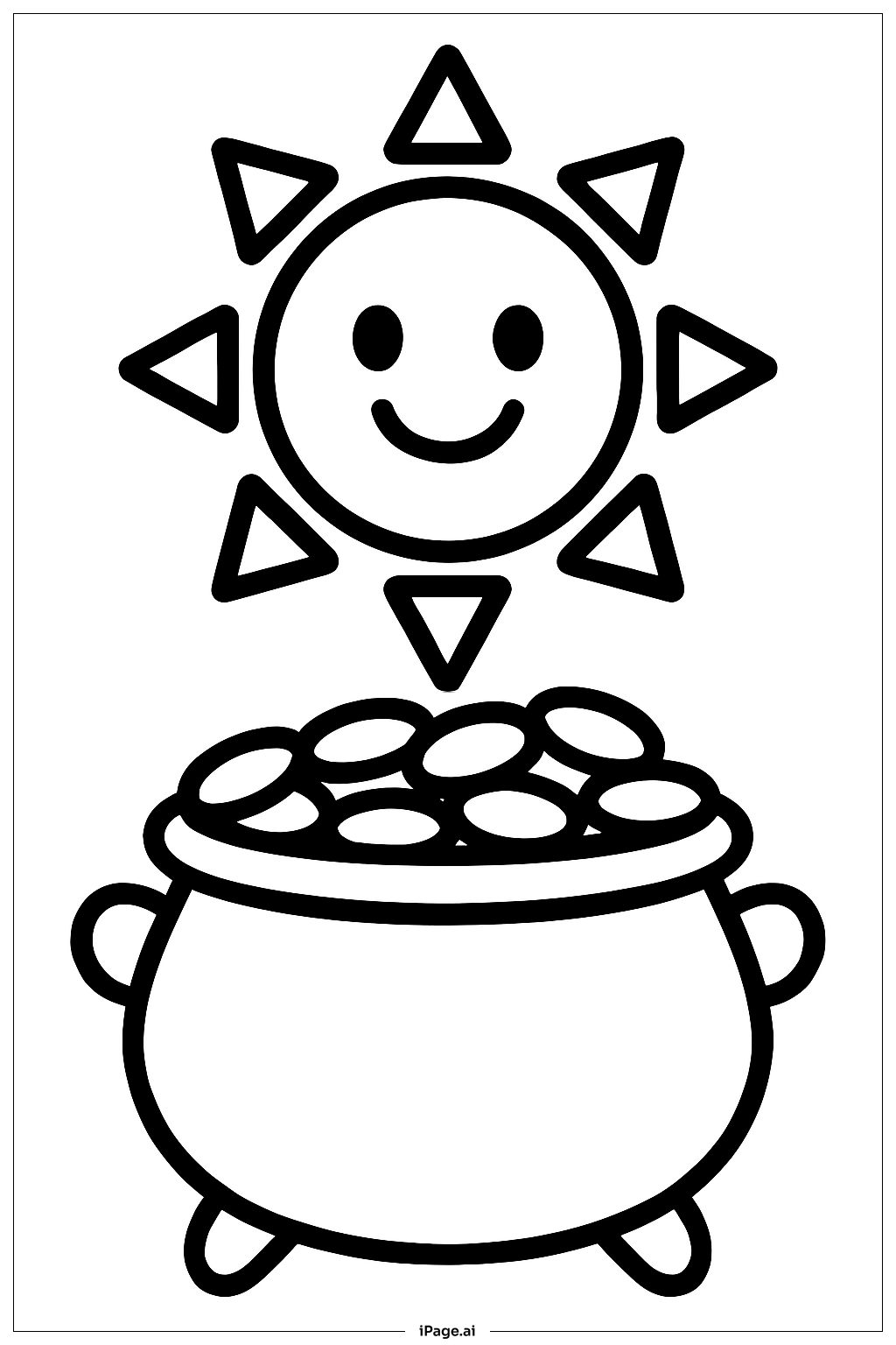  Pot Of Gold With Happy Sun Coloring Page 