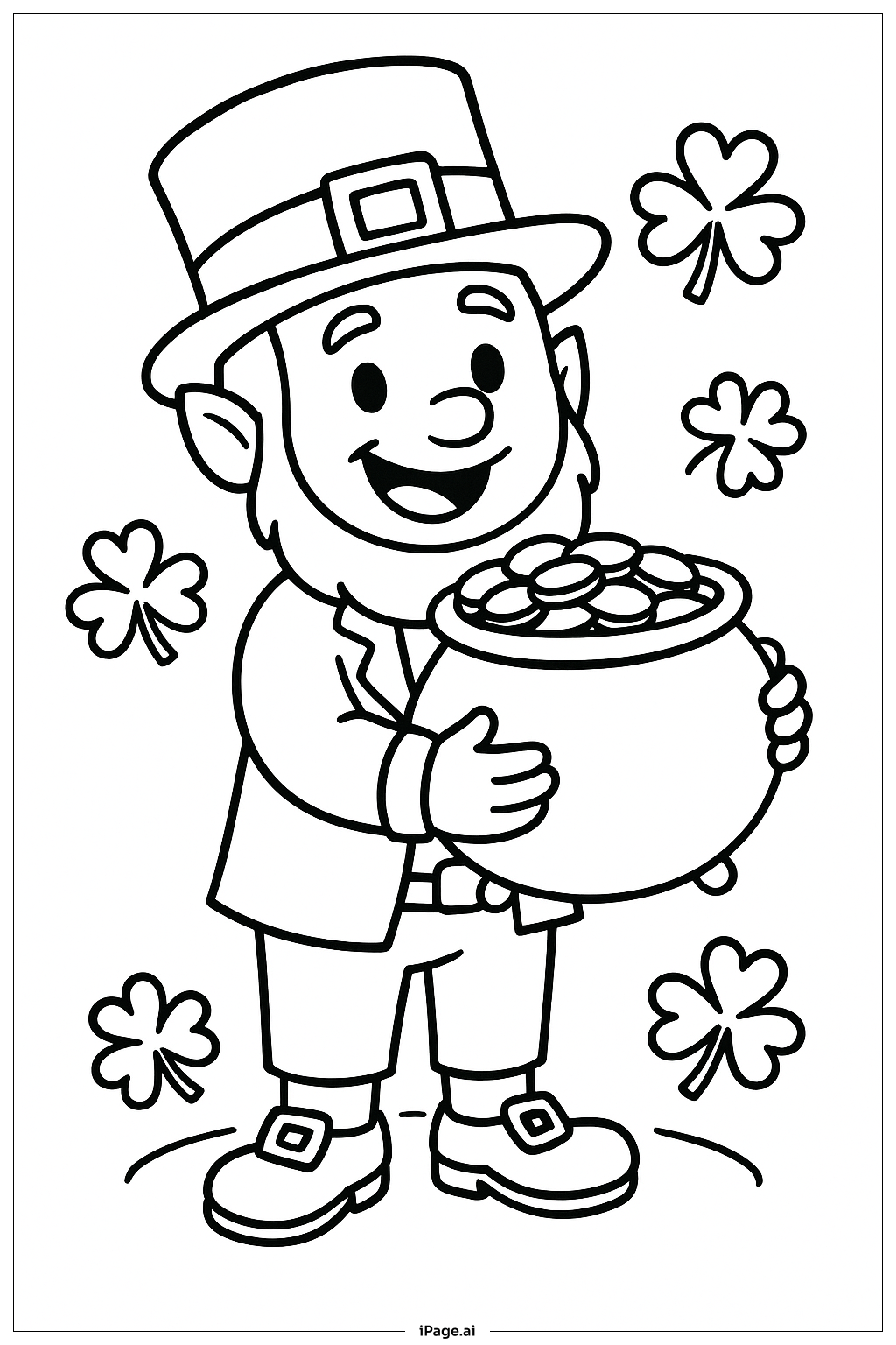  Pot Of Gold With Playful Leprechaun Coloring Page 