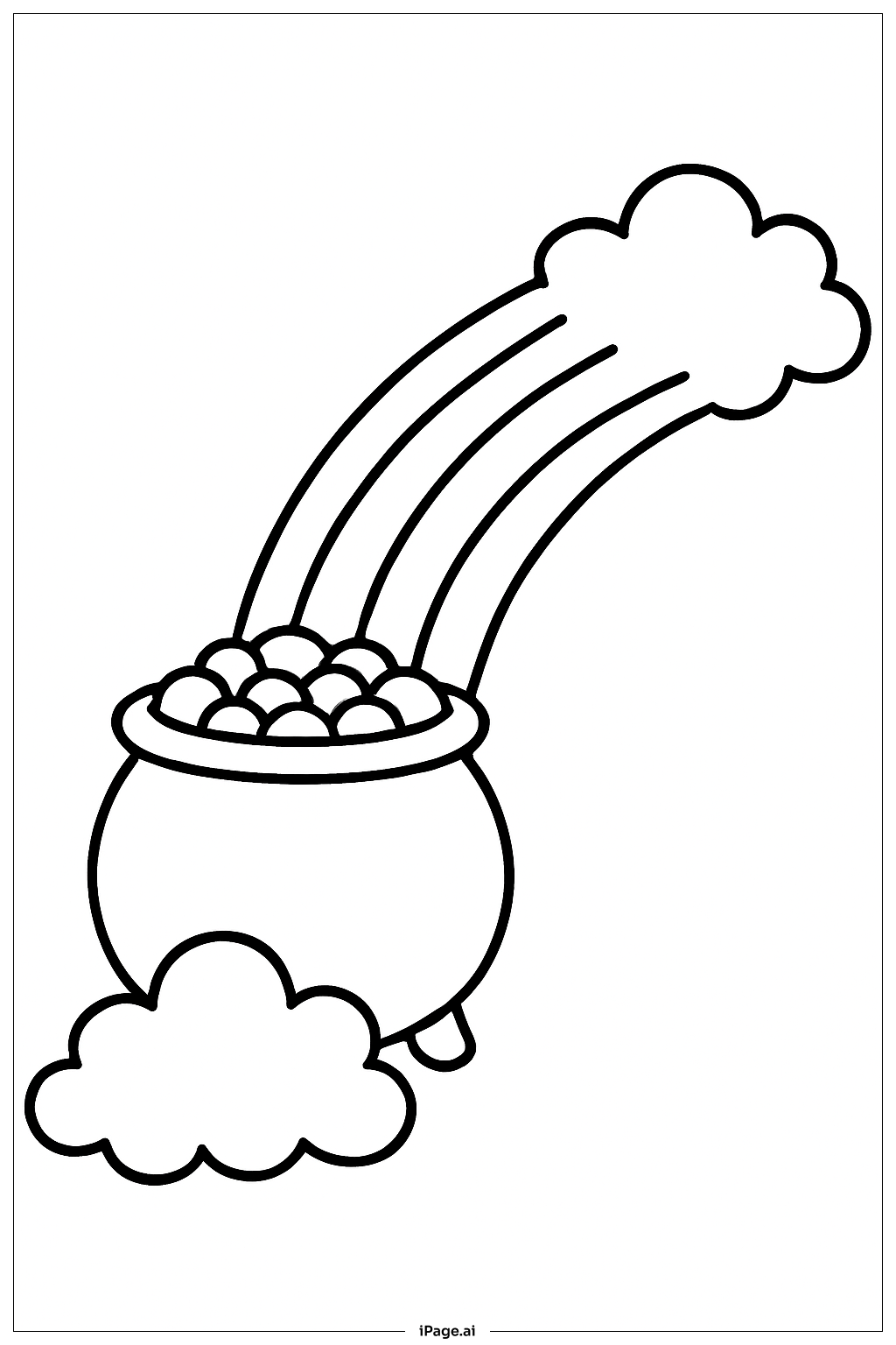  Página para colorir de Pote de Ouro com Trilha do Arco-íris 