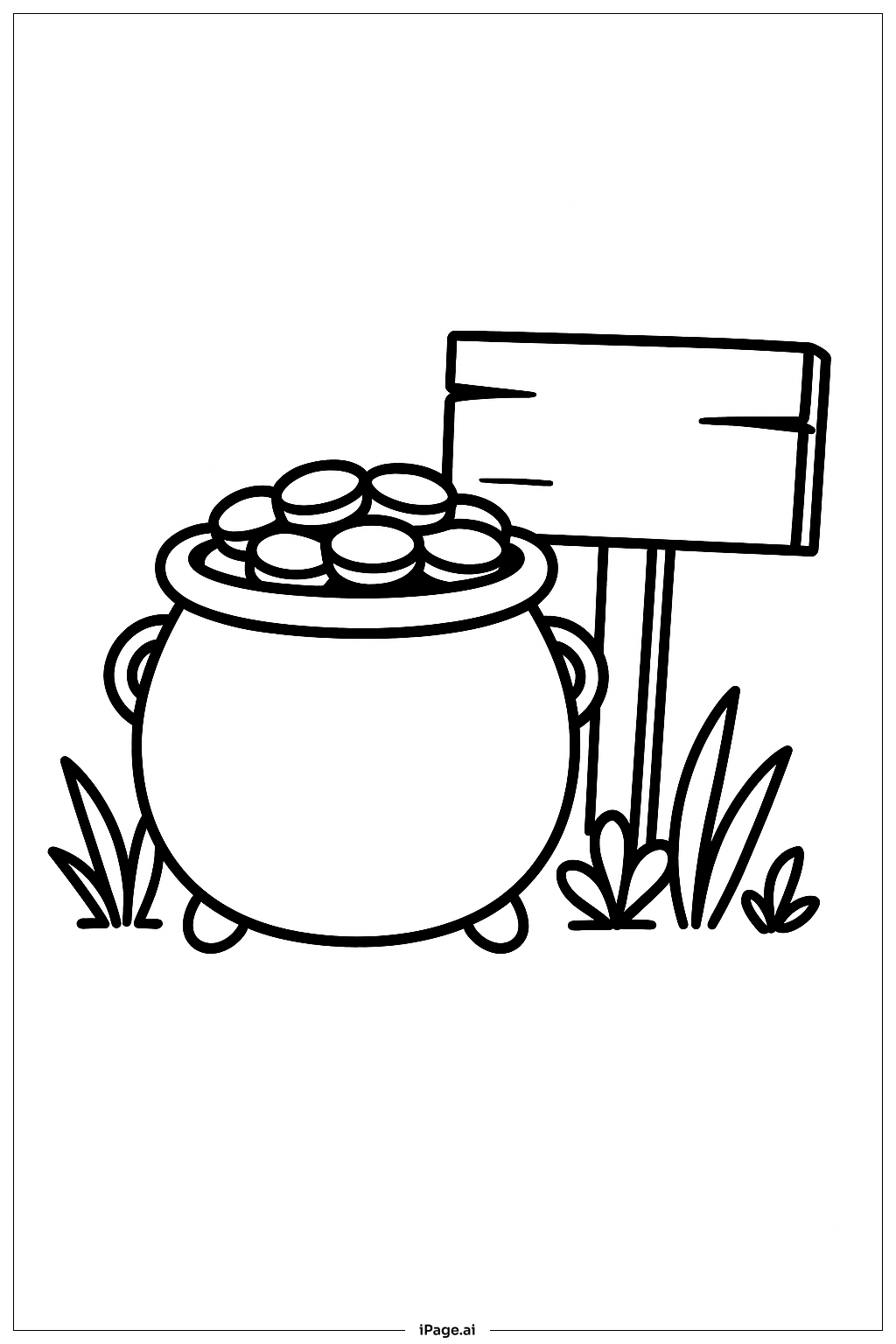 Pot Of Gold With Wooden Sign