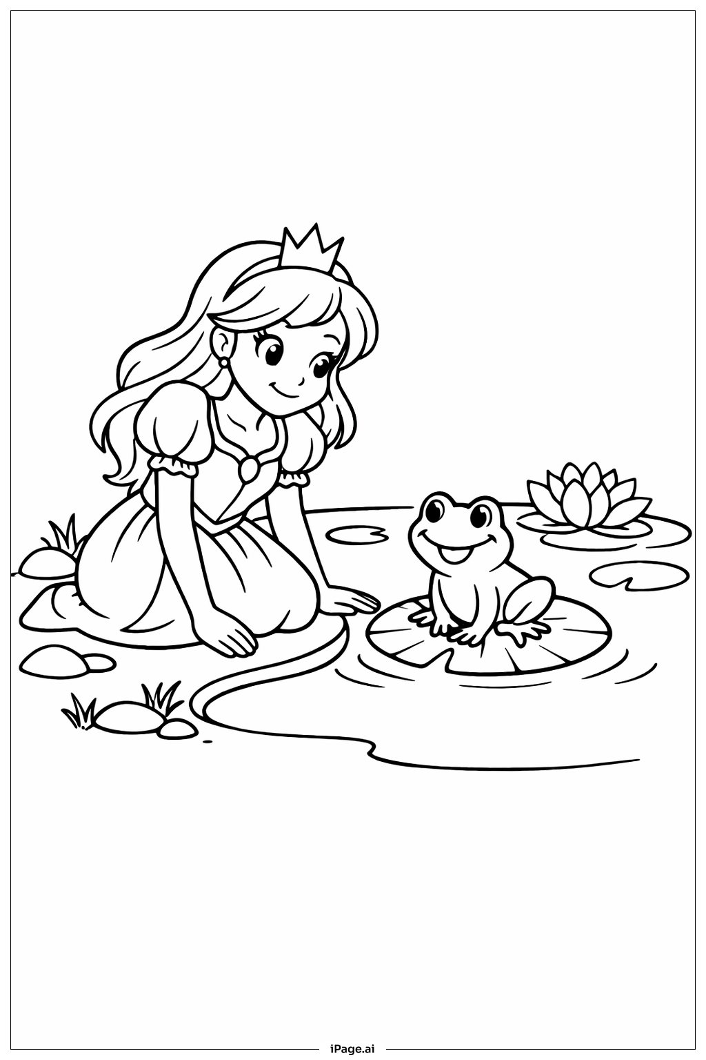 Página para colorir de Princesa e Sapo Amigo