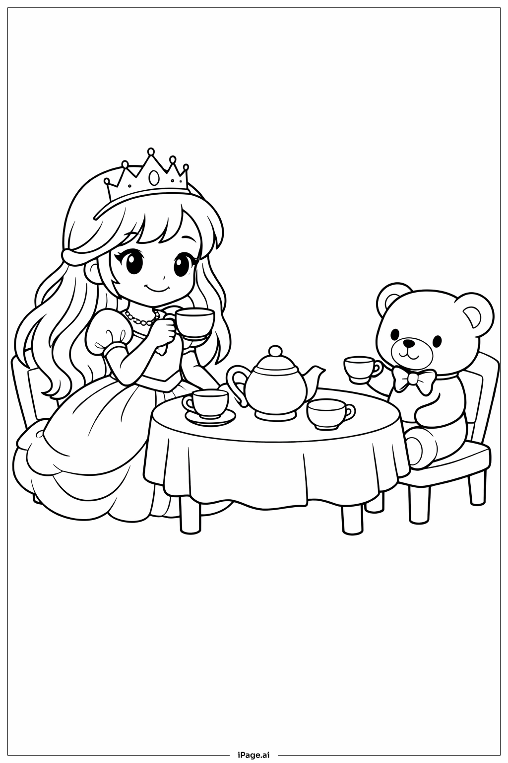 Página para colorir de Princesa Tendo um Chá