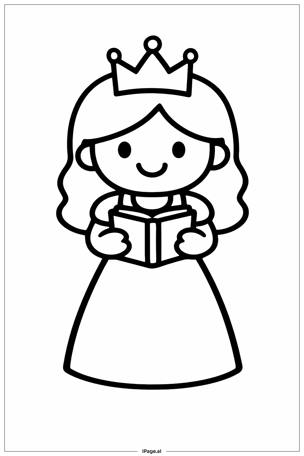 Página para colorir de Princesa Segurando um Livro
