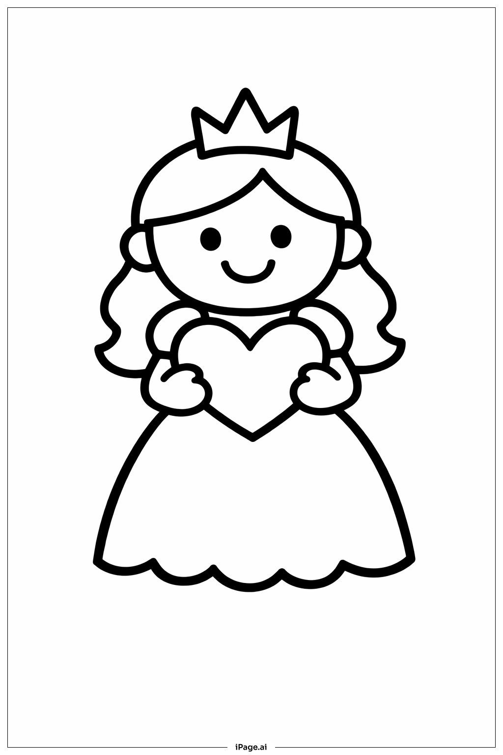 Página para colorir de Princesa Segurando Coração