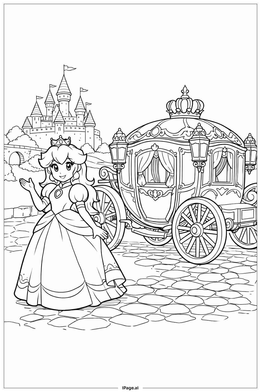  Trang tô màu Công chúa Peach và Xe ngựa Hoàng gia 