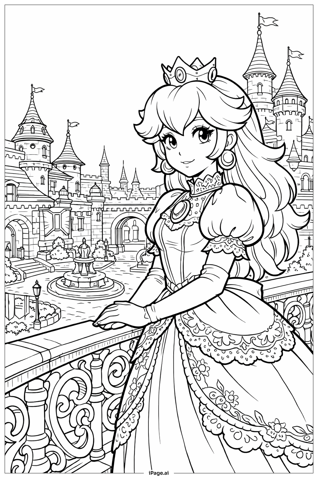  Trang tô màu Công chúa Peach trên ban công lâu đài 