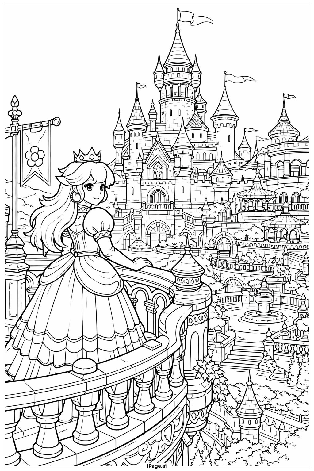  Página para colorear de Vista desde el Balcón del Castillo de la Princesa Peach 