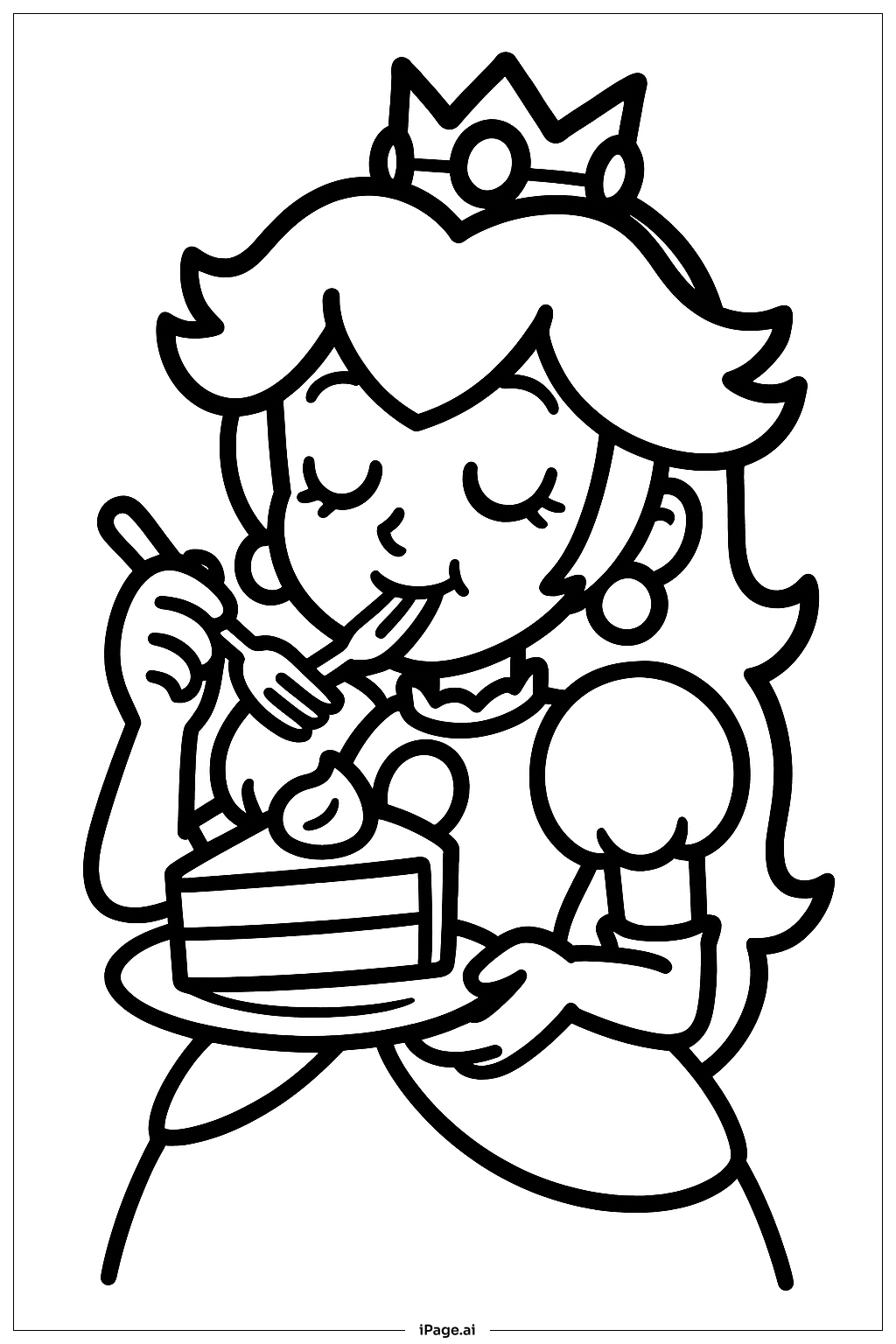  桃子公主吃蛋糕填色页 