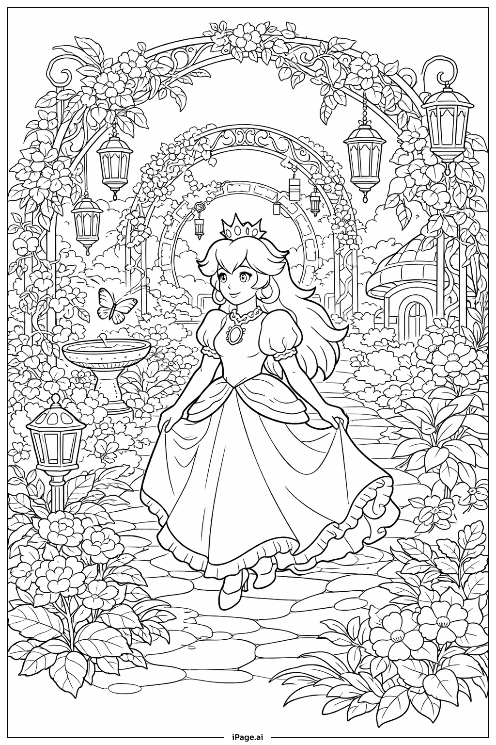  魔法花園裡的碧琪公主著色頁 