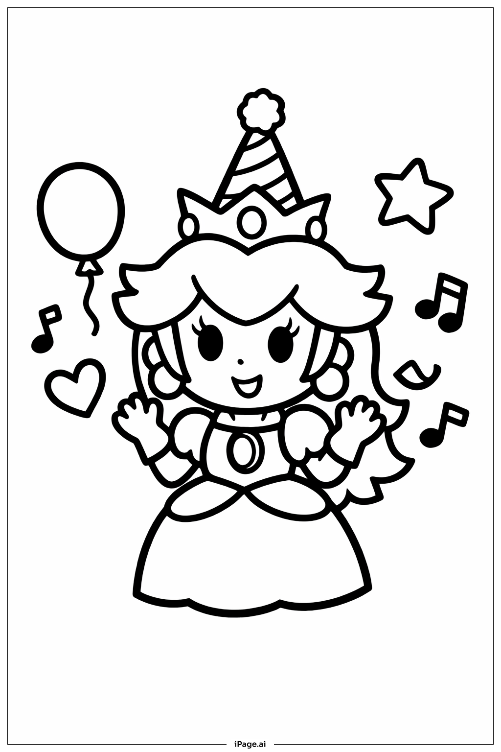  戴派对帽的桃花公主填色页 