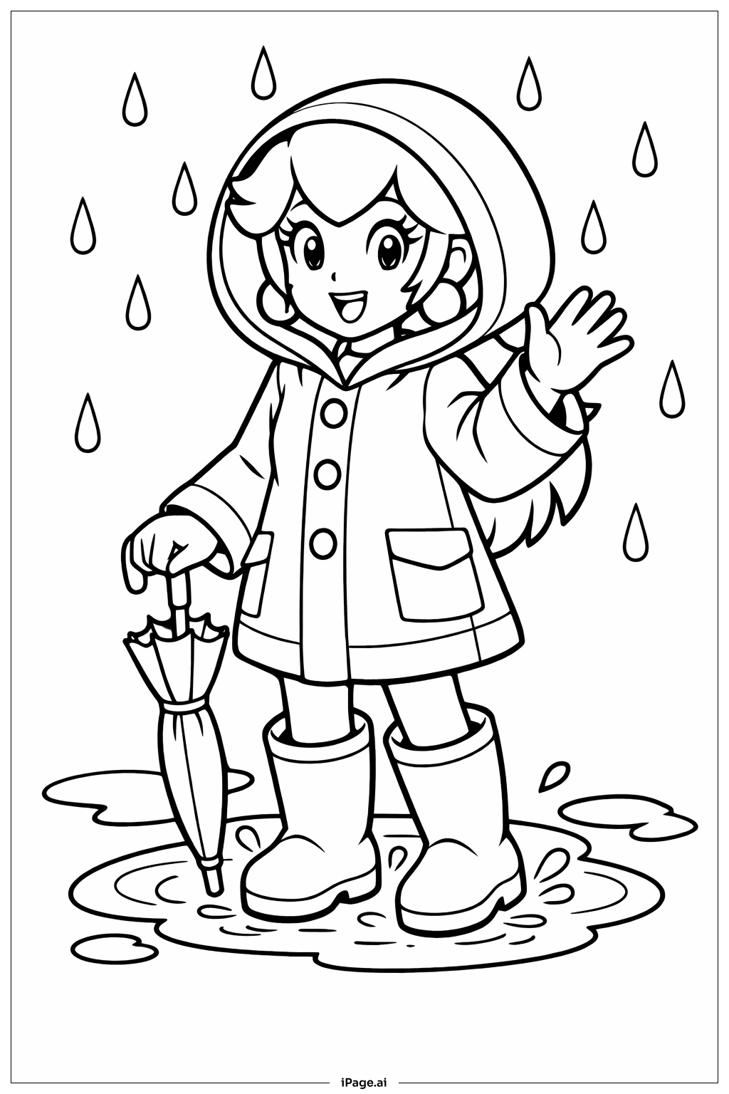  Página para colorear de Princesa Peach con impermeable 