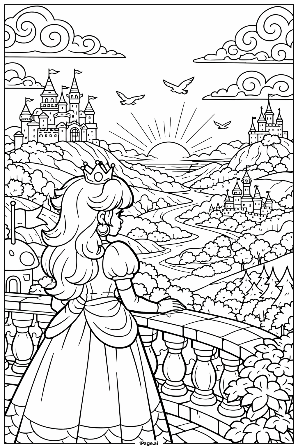  桃子公主眺望夕阳王国填色页 