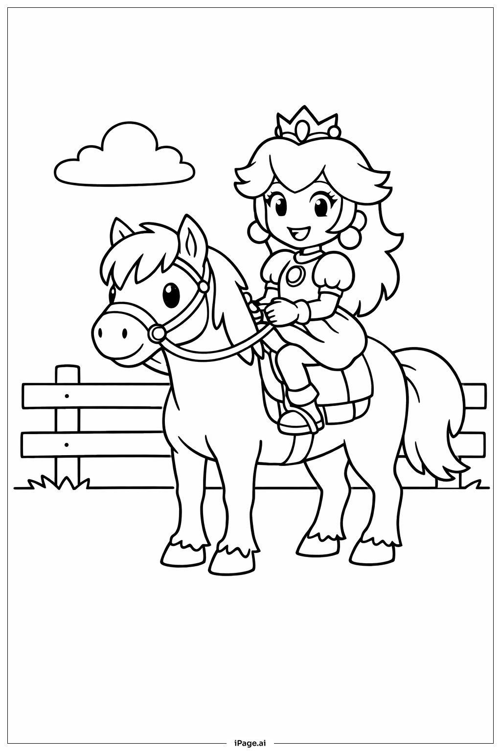 Página para colorear de Princesa Peach montando un caballo 