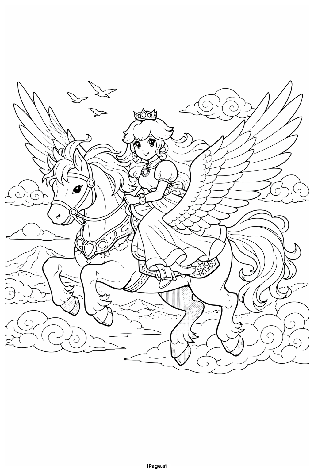  桃子公主骑天马填色页 