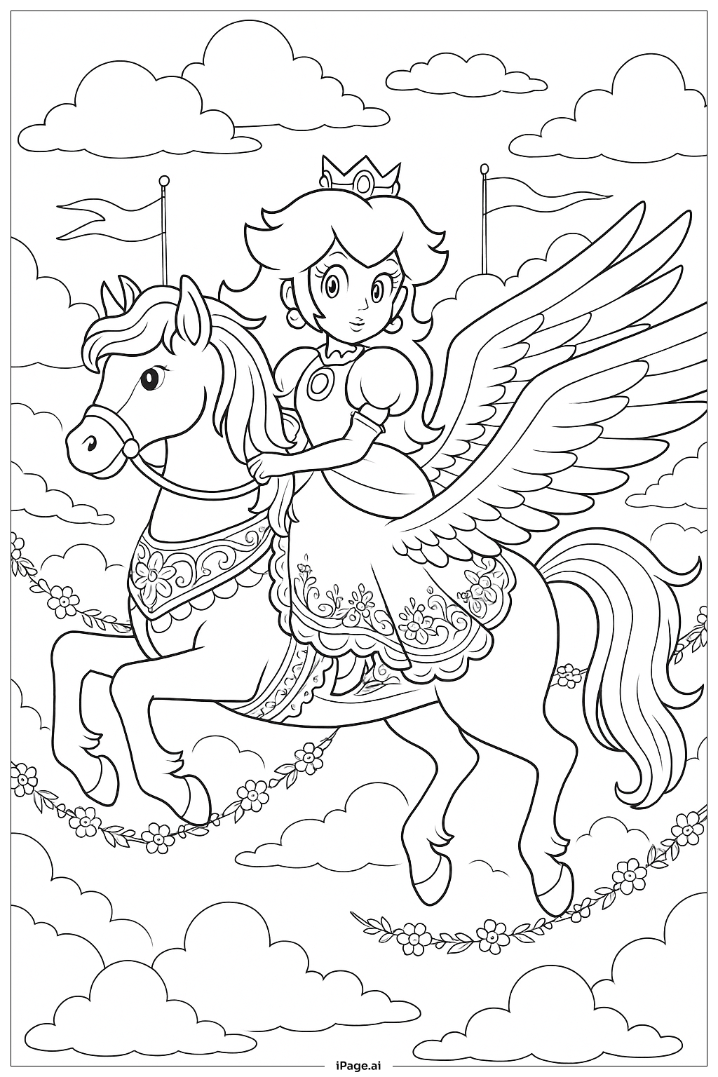  桃花公主骑飞马填色页 