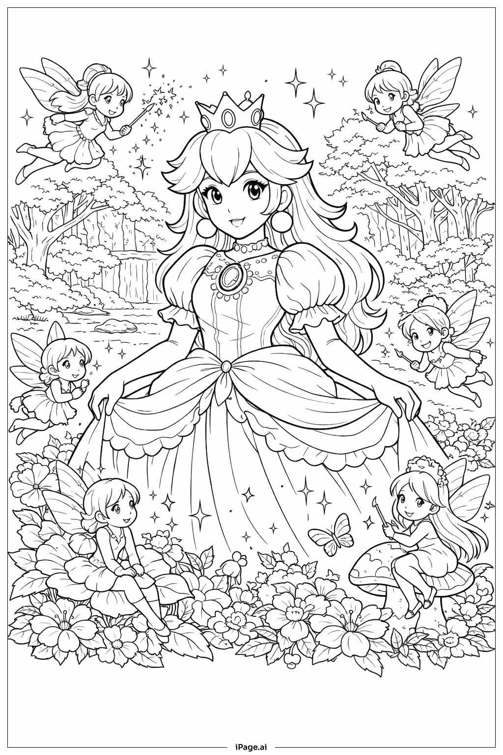 Trang tô màu Công chúa Peach cùng các tiên nữ