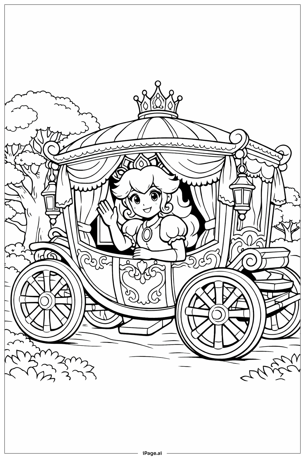  桃花公主與皇家馬車著色頁 