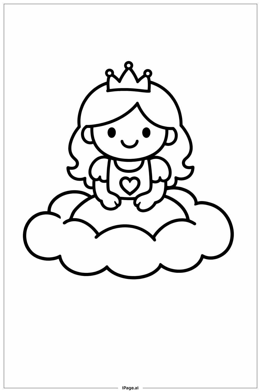 Página para colorir de Princesa Sentada na Nuvem