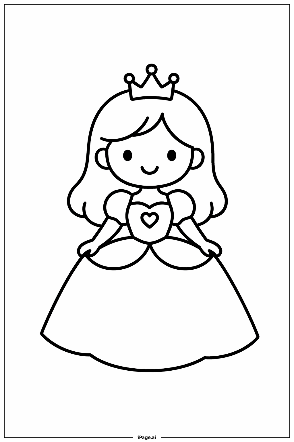 Página para colorir de Princesa em Pé com Coroa