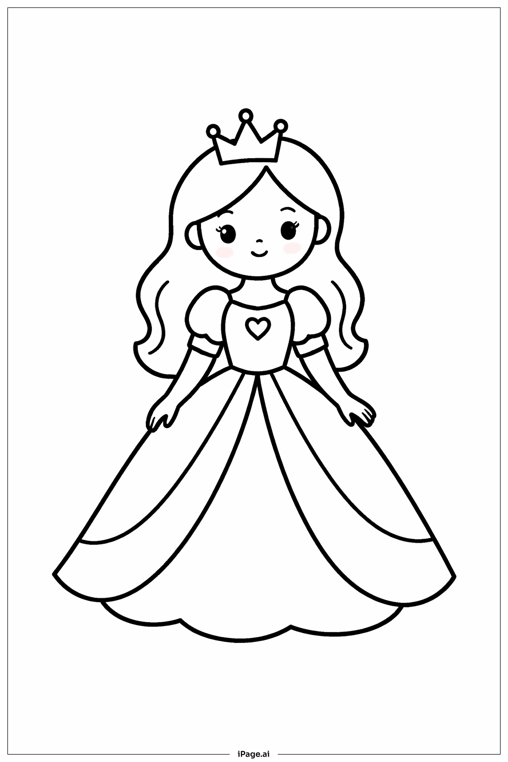 Página para colorir de Princesa Vestindo Vestido Longo