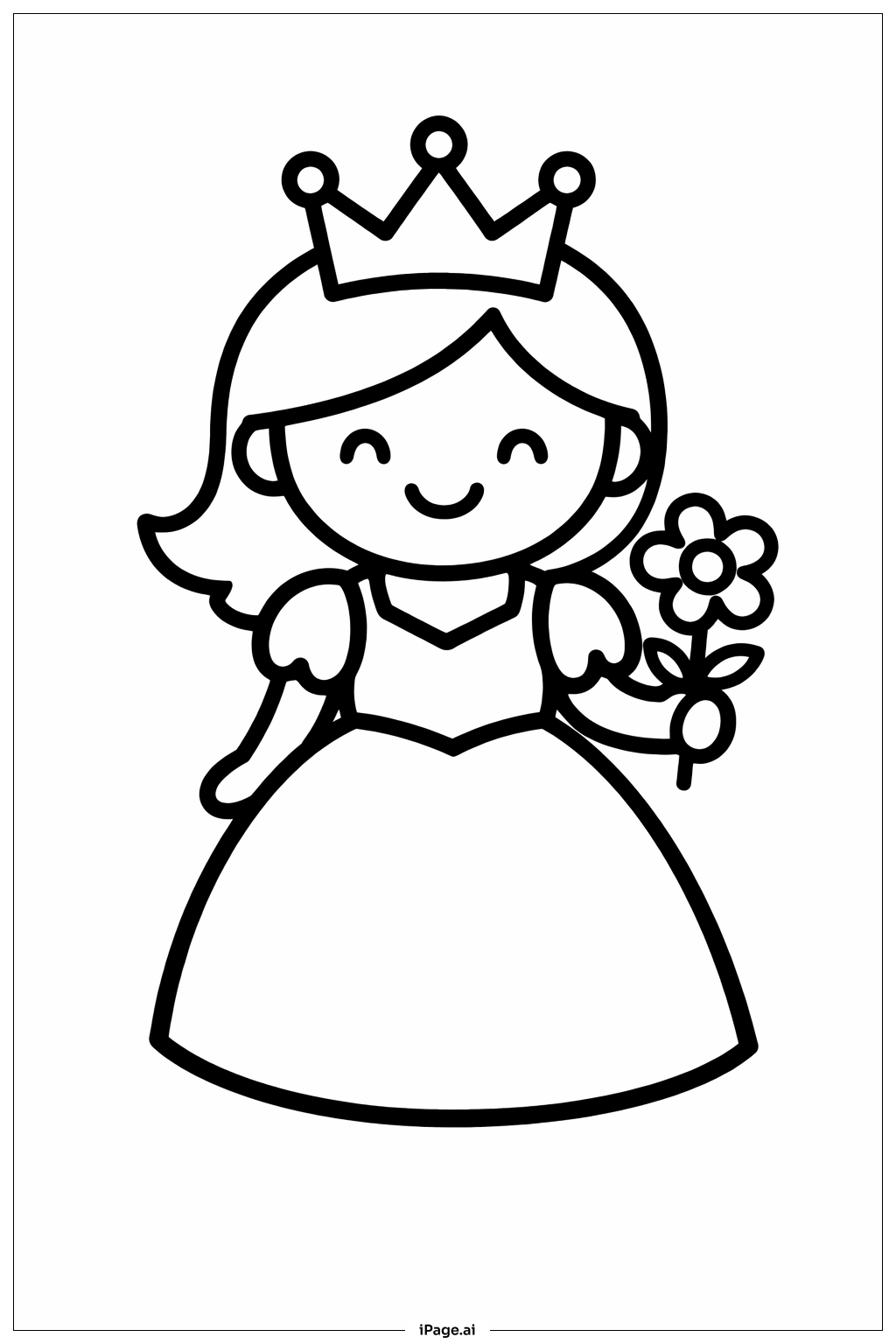 Página para colorir de Princesa com Flor