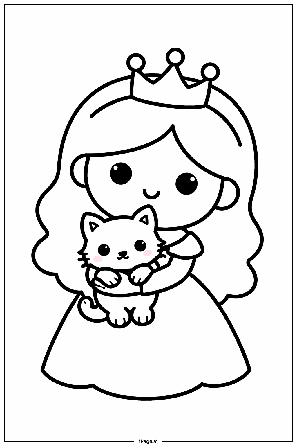 Página para colorir de Princesa com Gatinho