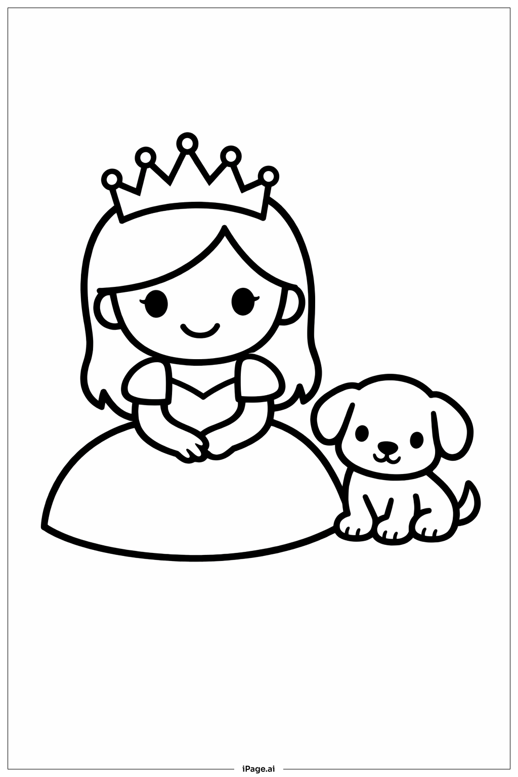 Página para colorir de Princesa com Cachorrinho