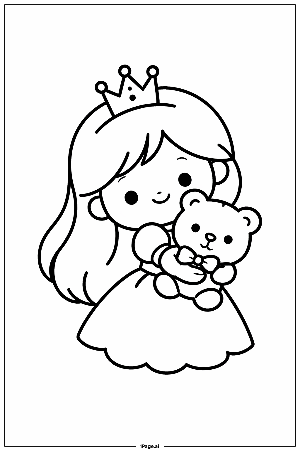 Página para colorir de Princesa com Urso de Pelúcia