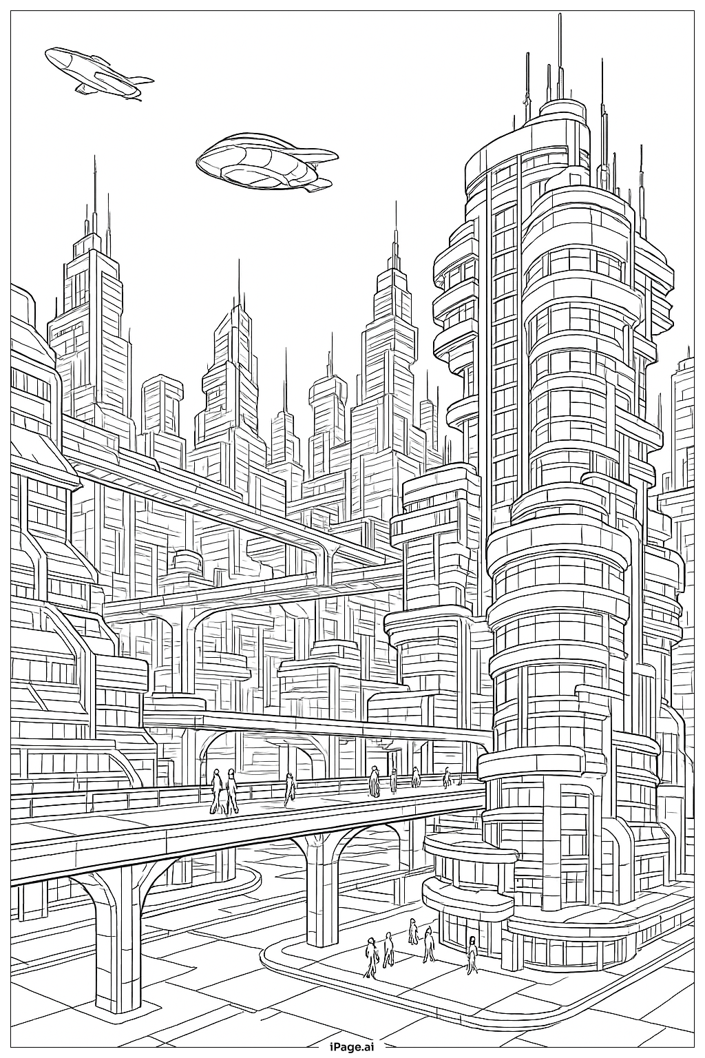 Page de coloriage Paysage Urbain Futuriste Prototype