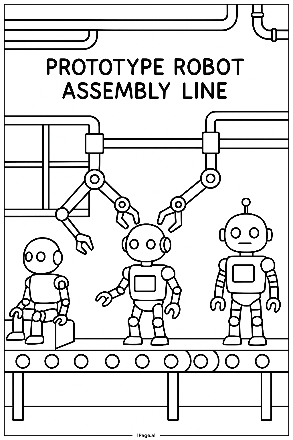  プロトタイプロボット組立ラインの塗り絵ページ 
