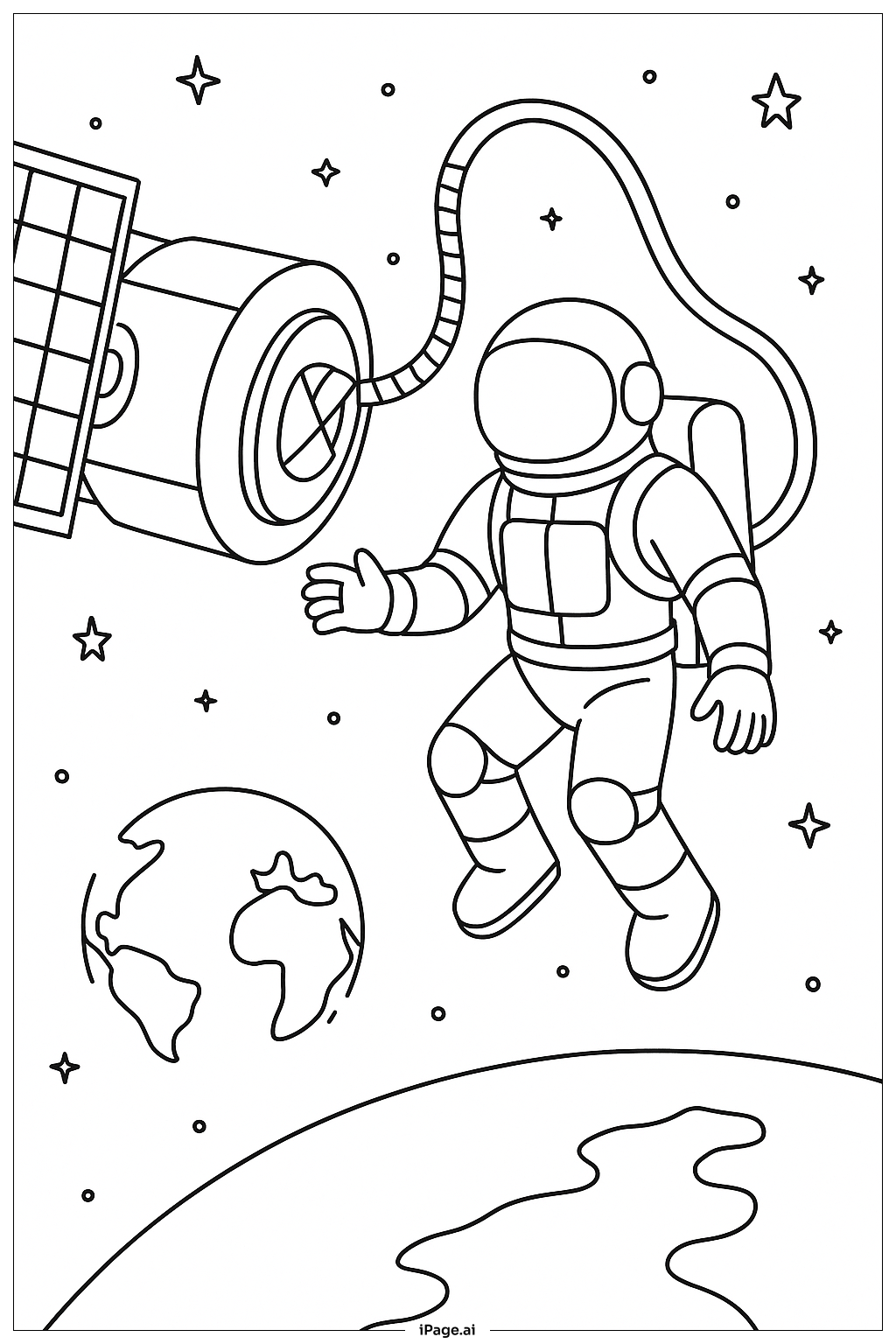Página para colorir de Cena Prototípica de Caminhada Espacial