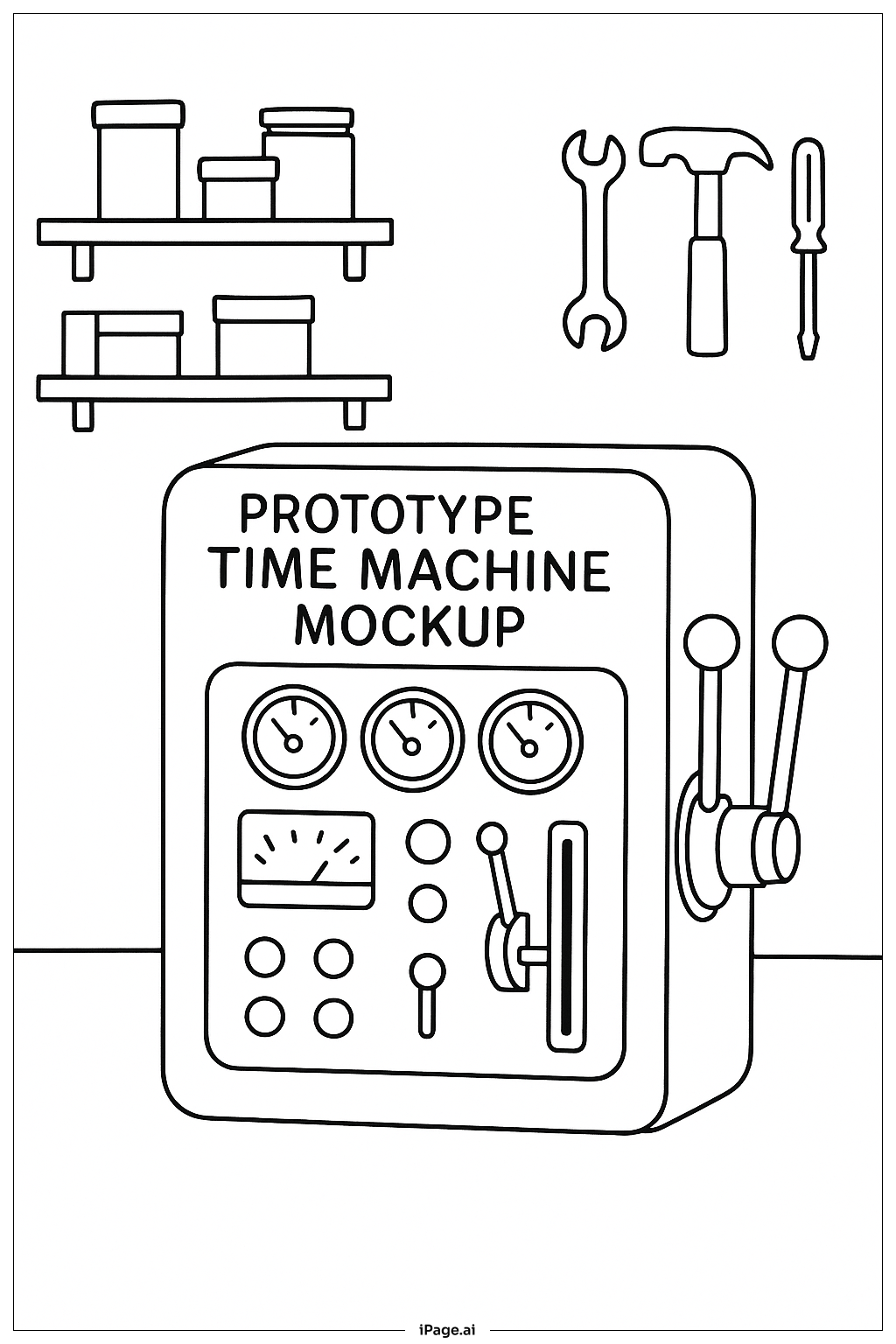 Prototype Time Machine Mockup Coloring Page (Free PDF&PNG Printable)