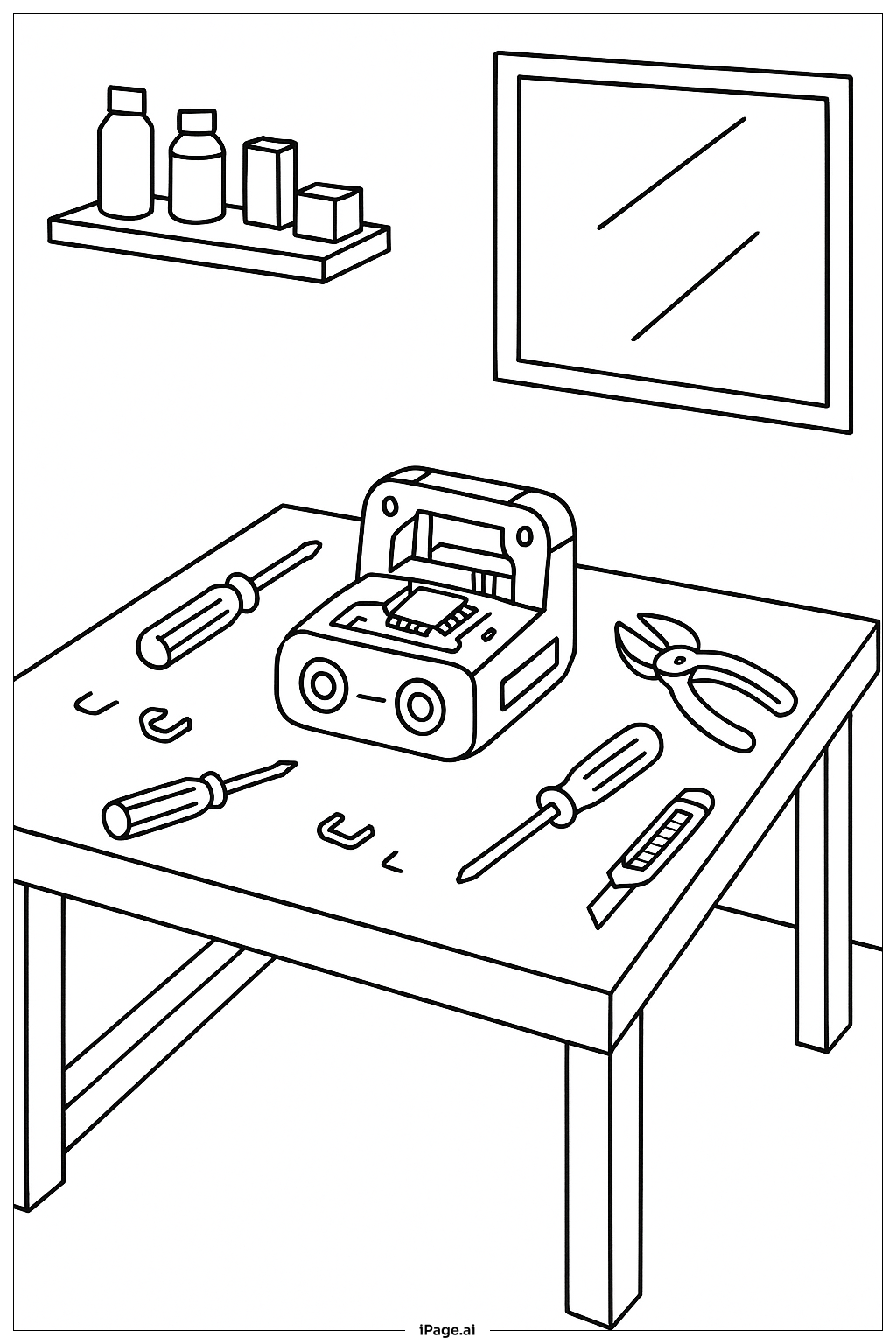 Page de coloriage Table d'atelier prototype