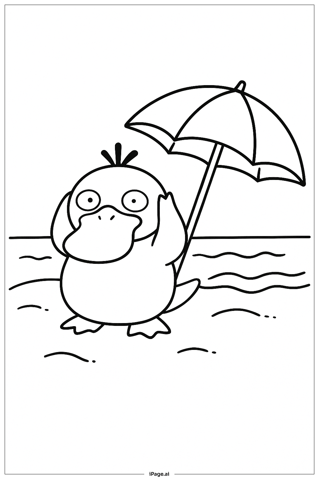 可達鴨寶可夢在海灘著色頁