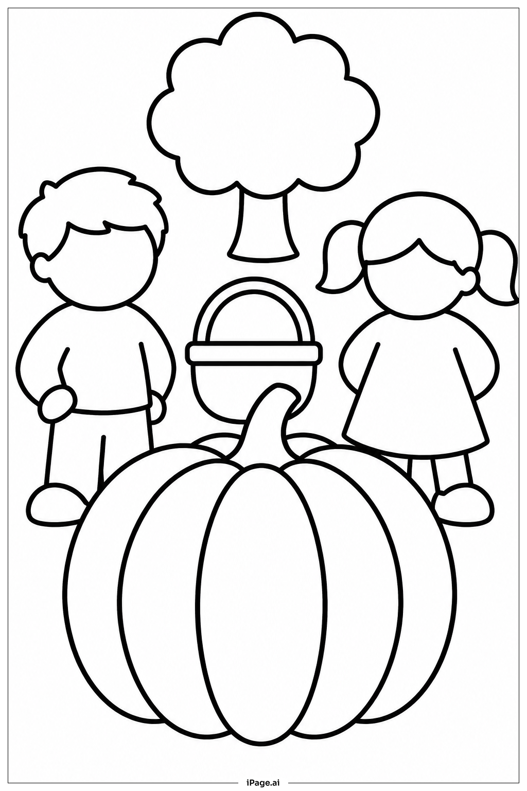  Pumpkin With Children Coloring Page 