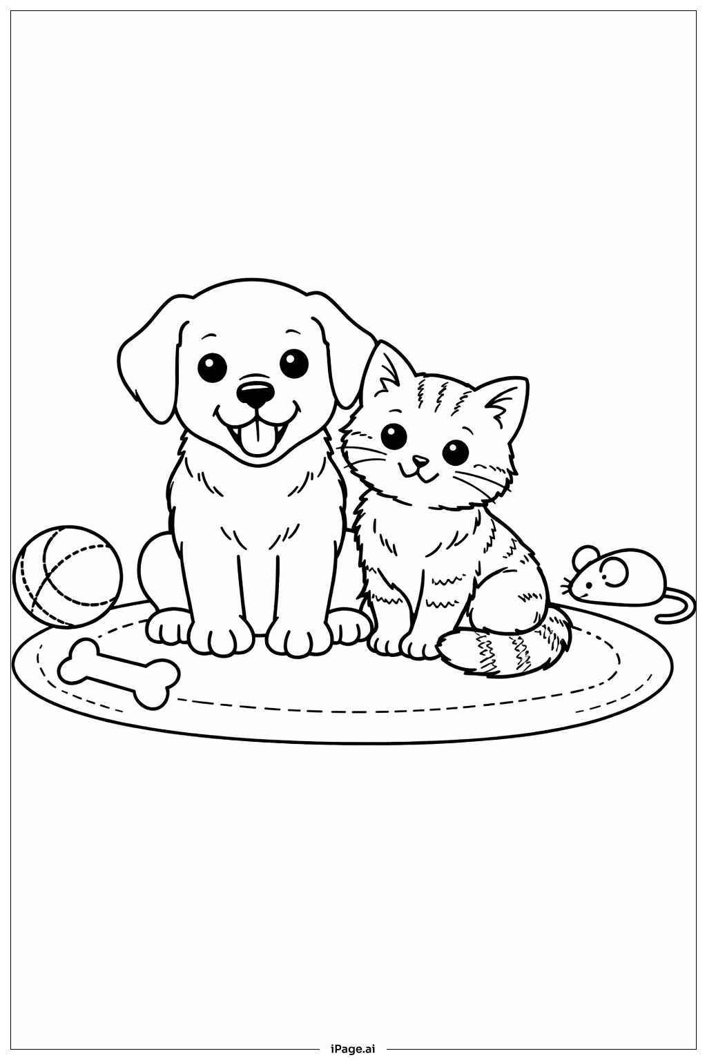 Puppy And Kitten Coloring Page