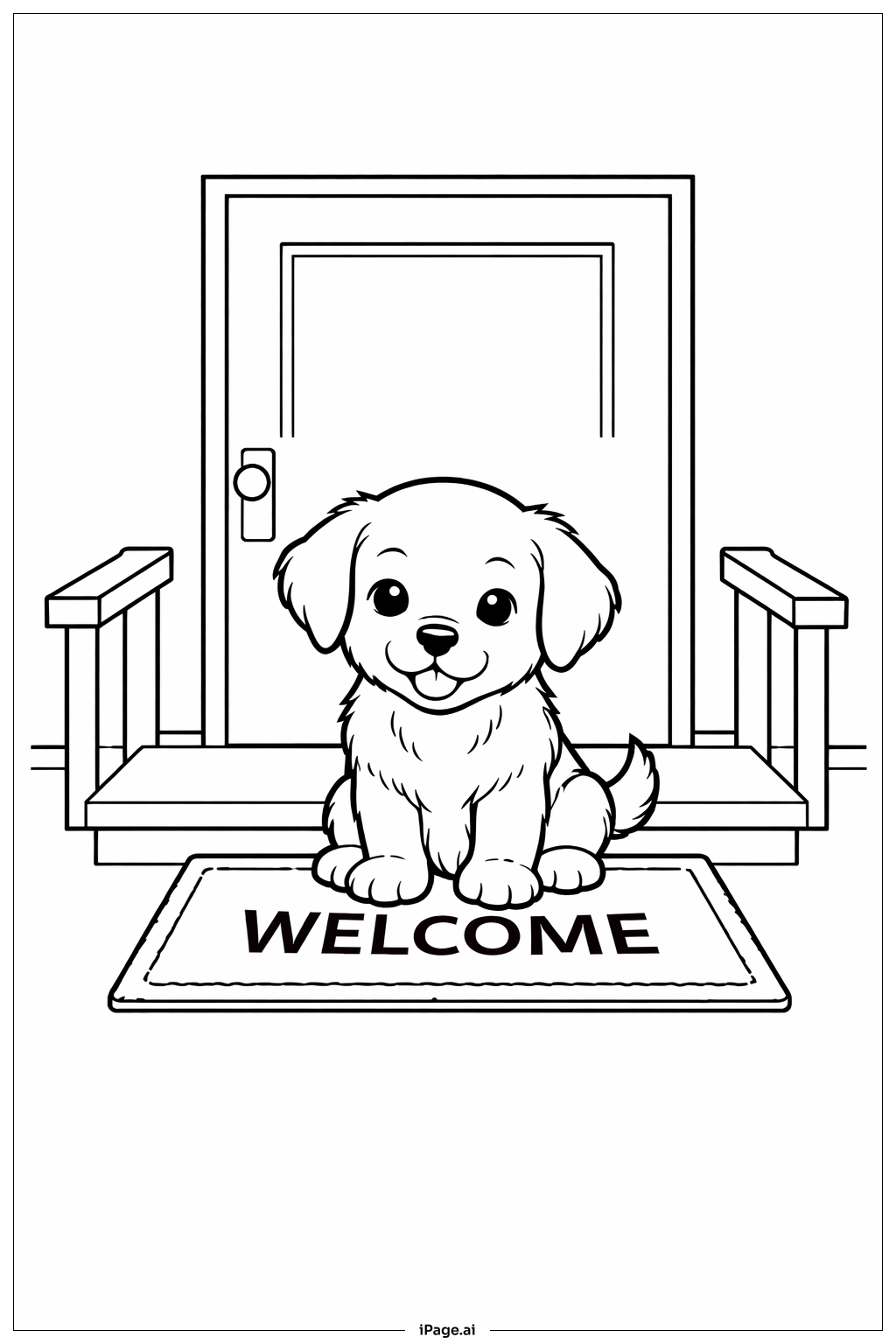 Puppy At Doorstep Coloring Page