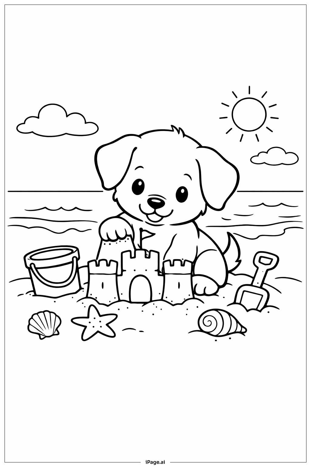 Puppy Building Sandcastle