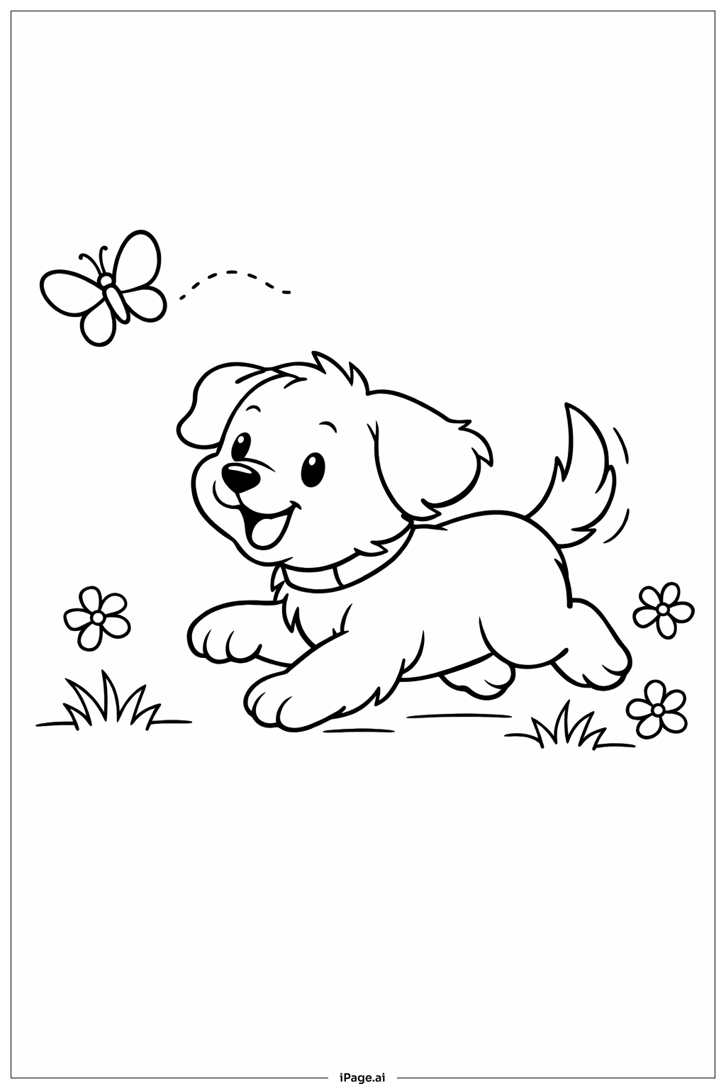Puppy Chasing Butterfly Coloring Page