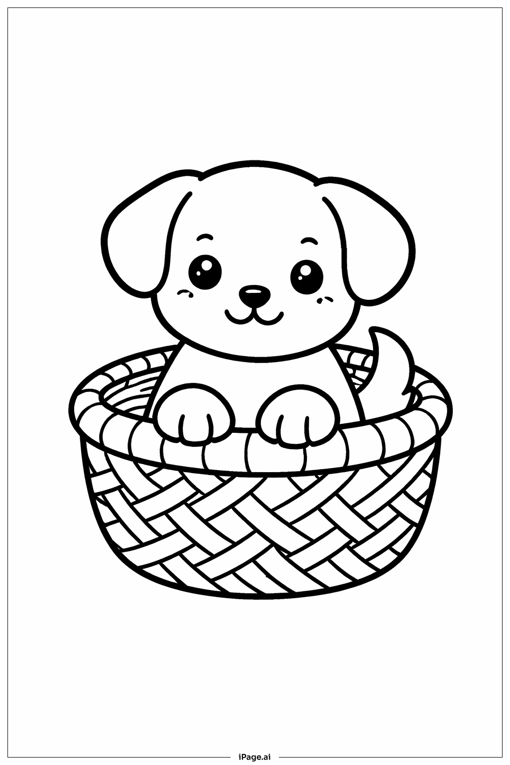 Puppy In Basket Coloring Page