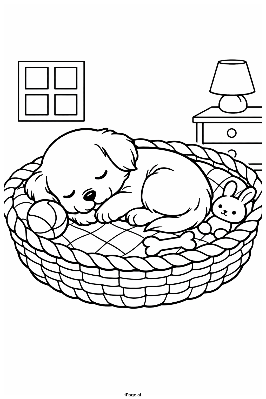  Puppy In Basket With Blanket Coloring Page 