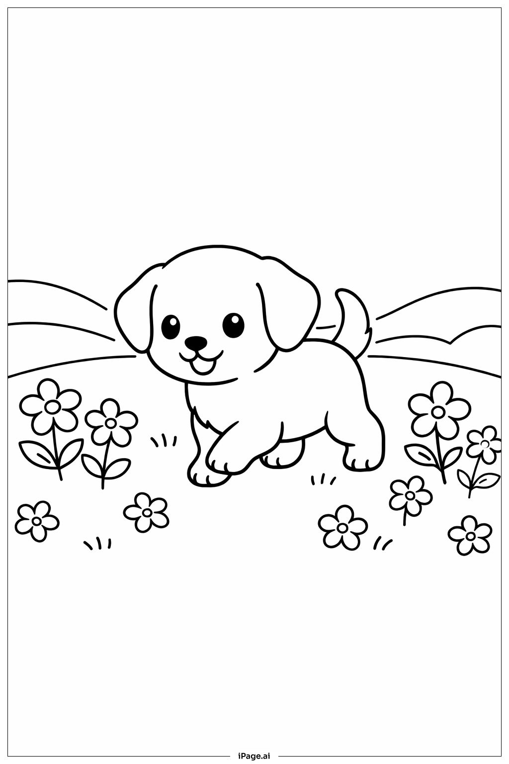 Puppy In Flower Field Coloring Page