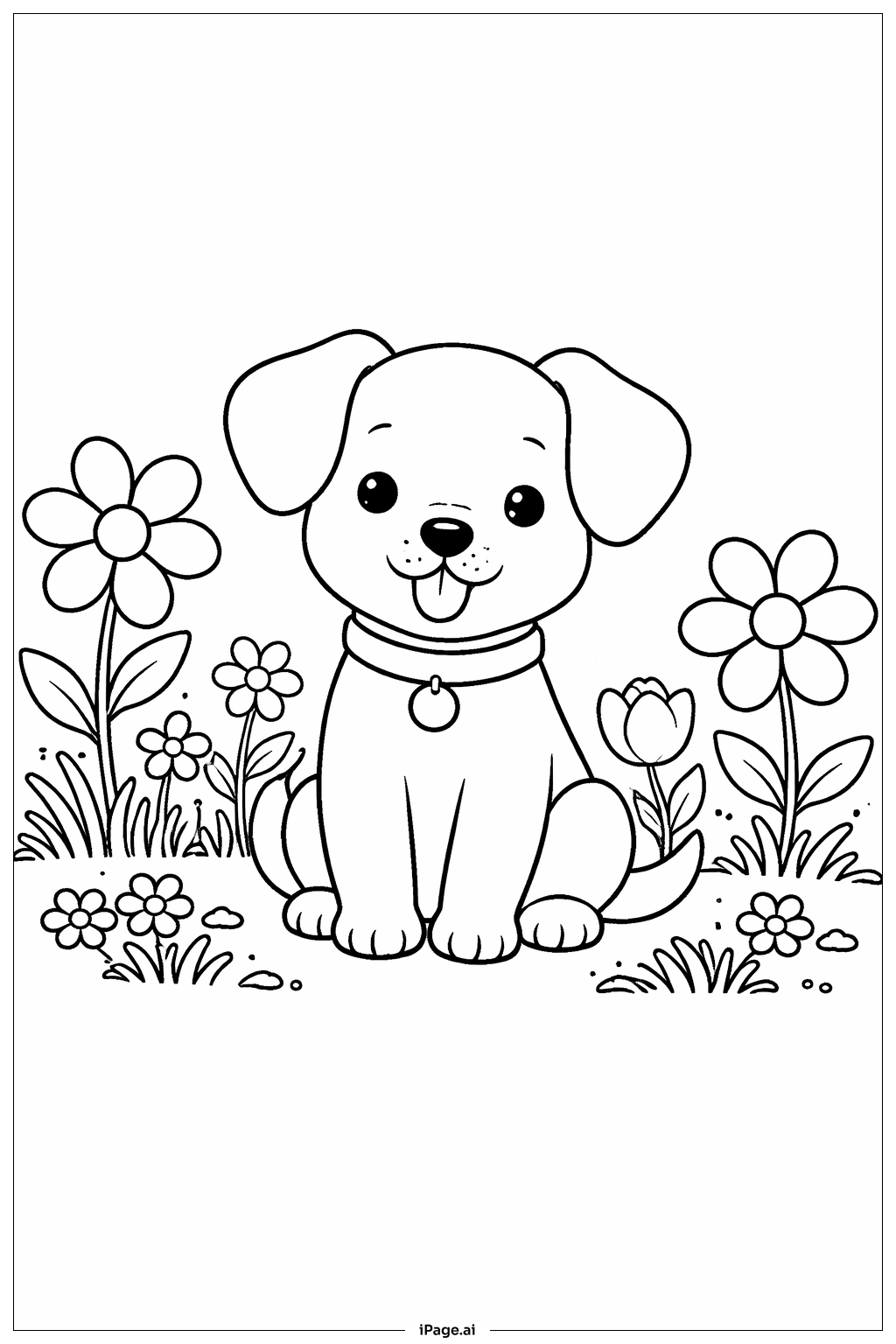  Puppy In Flower Garden Coloring Page 