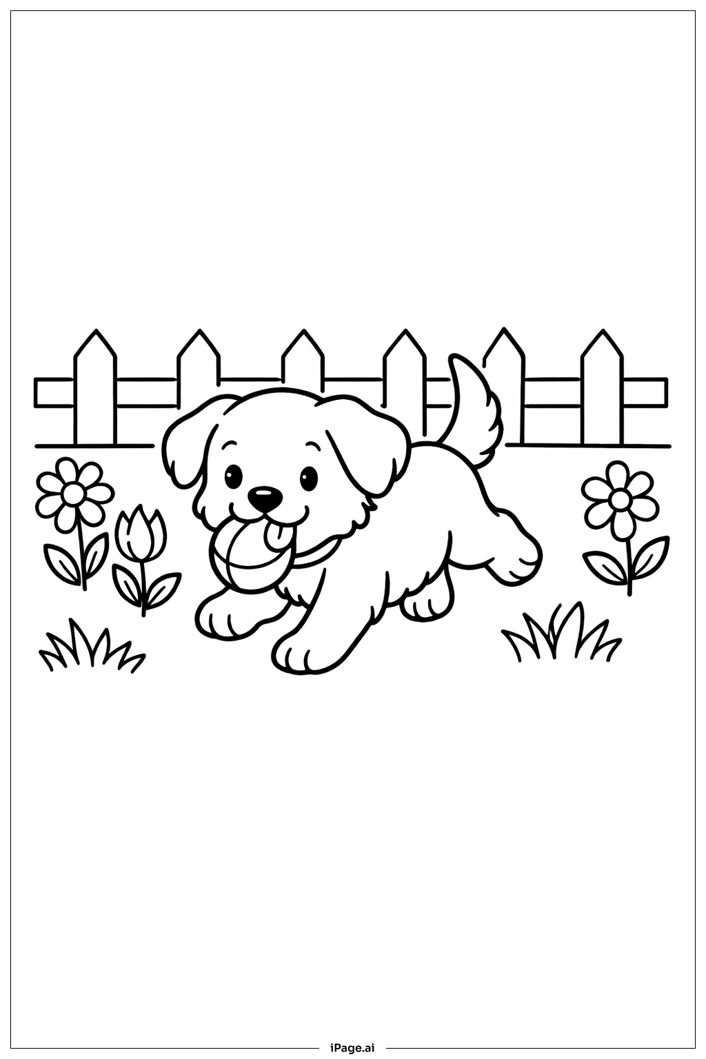 Puppy In Garden Coloring Page