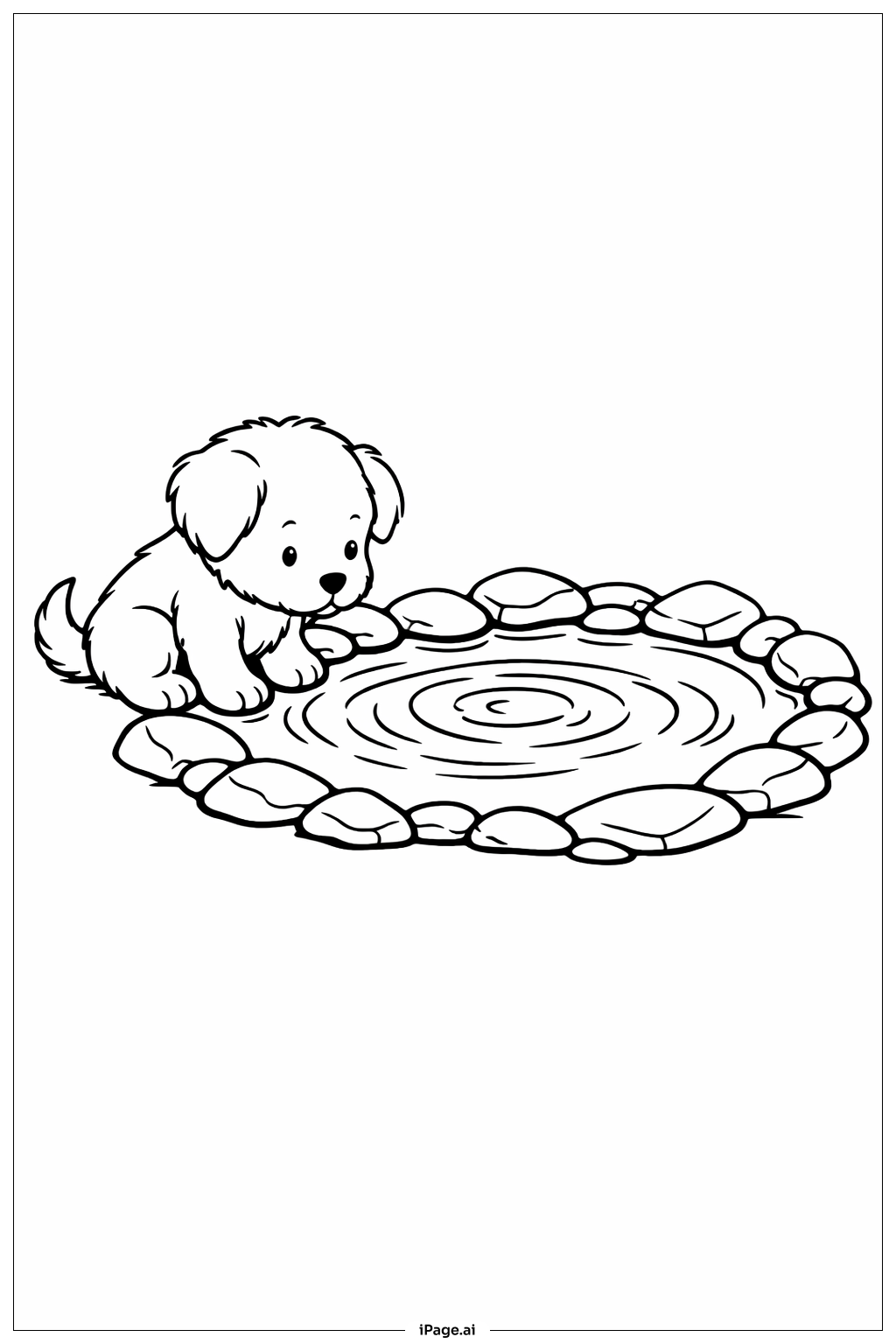 Puppy Near Pond Coloring Page