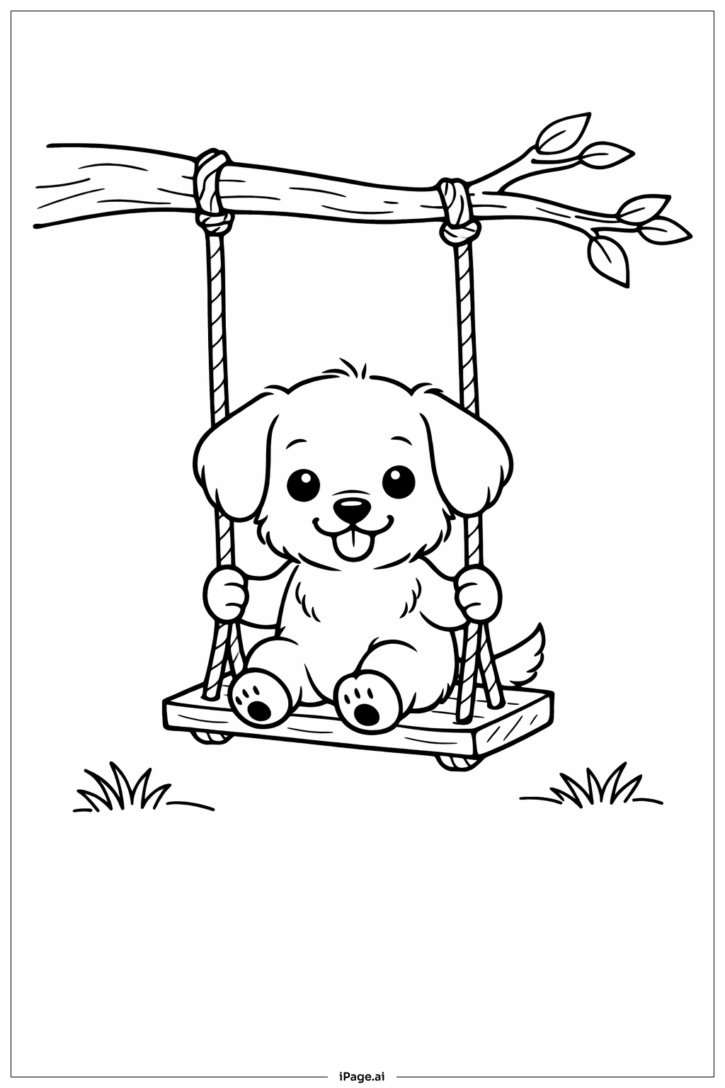 Puppy On Swing Coloring Page