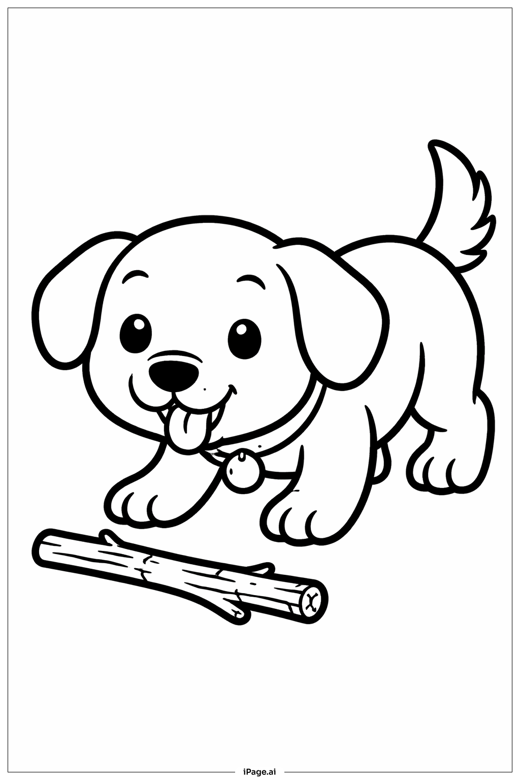 Puppy Playing Fetch Coloring Page