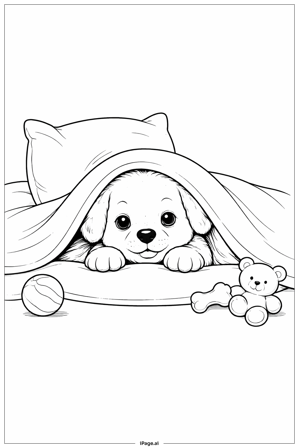 Puppy Under Blanket Coloring Page